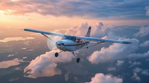 Small Plane Flying in the Sunset